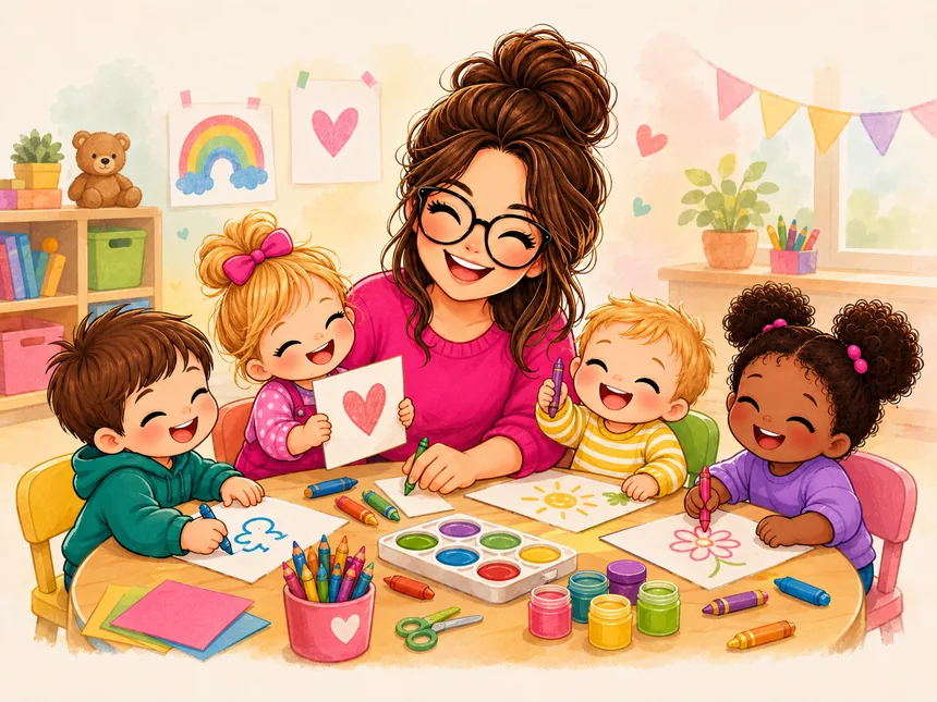 Illustration d'un atelier créatif, dans l'esprit de l'accueil de Malika