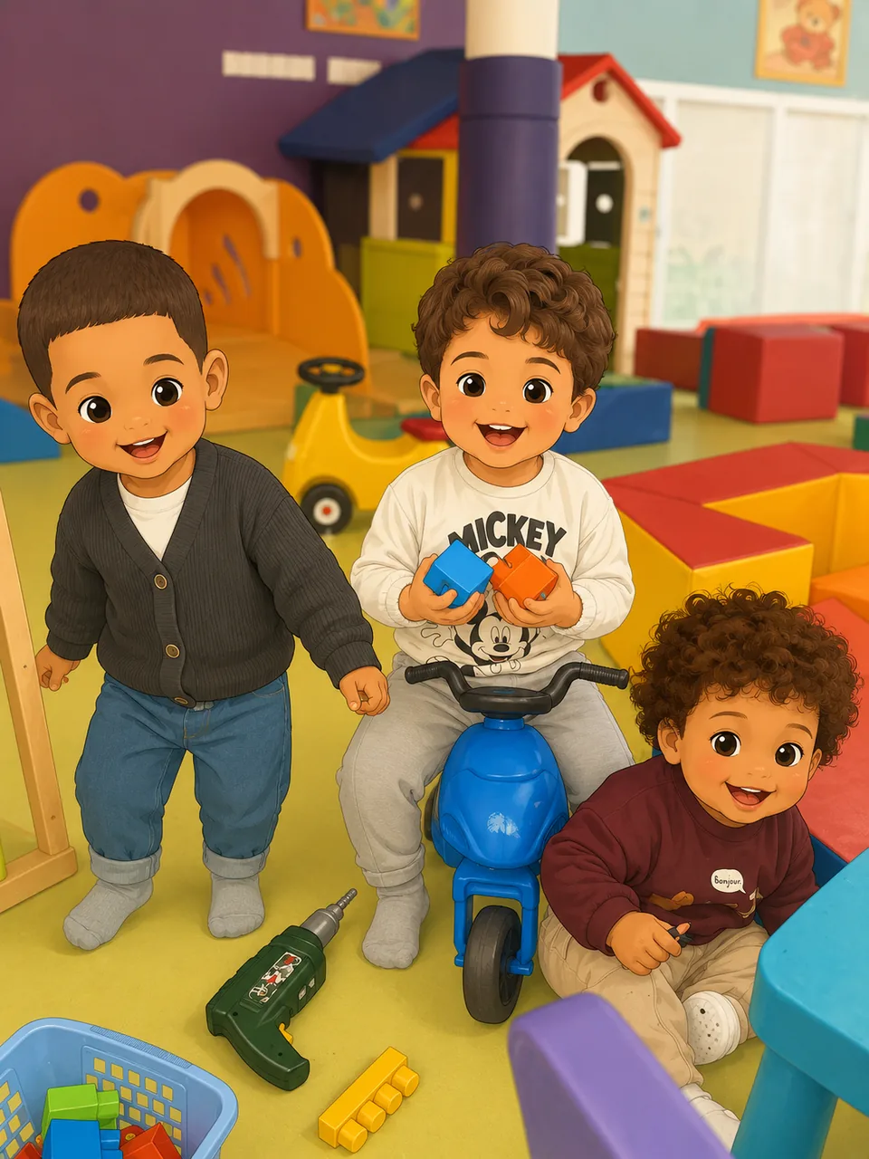 Activité de jeu et d'éveil des enfants accompagnés par Malika, assistante maternelle à Orly